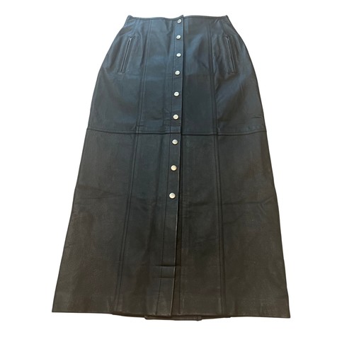 Together Vintage Leder Maxirock schwarz Knopfleiste 25,5 Taille gefüttert mit Etikett - Bild 1 von 10