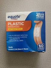Damaged Box Equate Antibacterial Medium Plastic Bandages 3/4"X3" 60 count