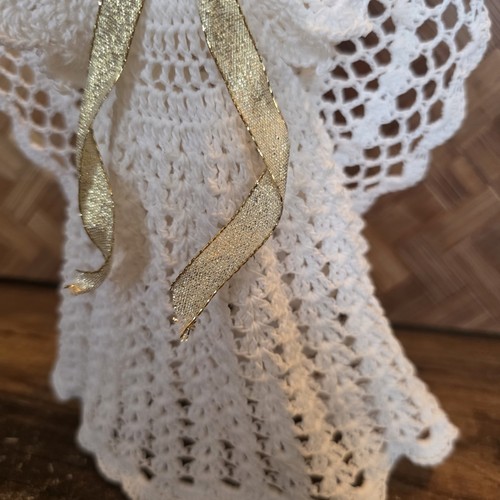 Weihnachtsbaum Engel gehäkelt Baumspitze Feiertag Dekor Elfenbein & Gold 8" x 6" - Bild 3 von 7