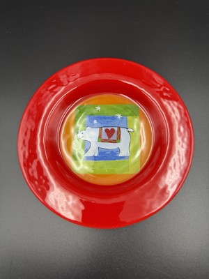 Dibbern Germany 8  Christmas Polar Bear Plate Red Rim Heart Blanket