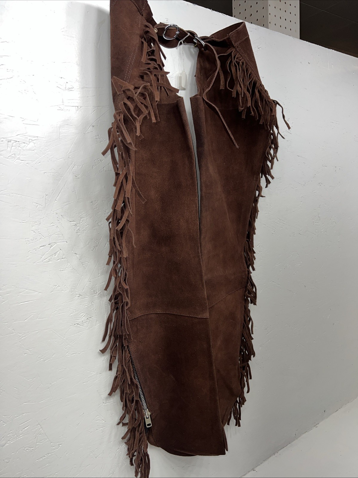 NOS Brown Show Western Chaps With Fringe Adjustable 44” Waist  I-61