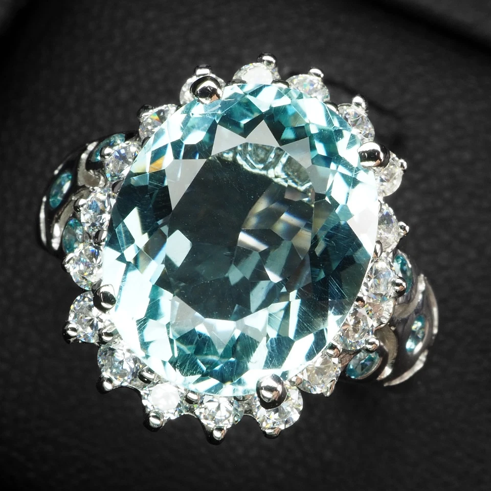 Fabulosos anillos de oro blanco de plata de ley 925 de 5 quilates aguamarina azul cielo talla 5,75 Foto 2 de 4