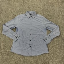 Tommy Hilfiger Dress Shirt Mens Medium Blue Gingham TH Tech Slim Stretch