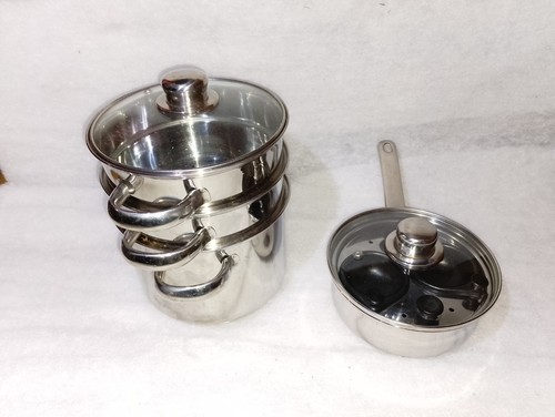 Kitchen Craft Stainless Steel 3 Tier Steamer & 2 Egg Poacher - Picture 1 of 6