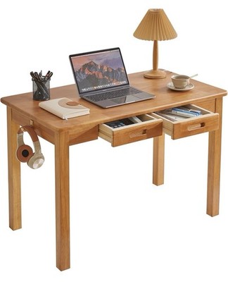 Wood Writing Desk with Drawers and Hooks, Small Computer Table, 39x22x30inch ...