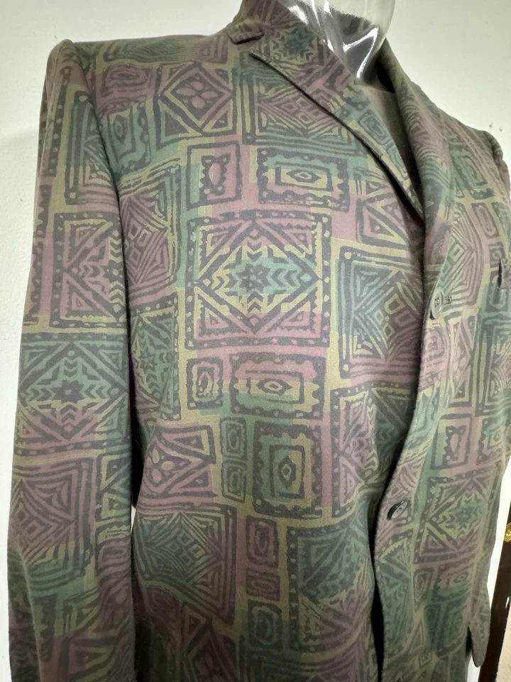 1960’s Tiki Batik SPORT COAT Jacket Cotton Oasis Hukilau Polynesian Vintage 42 - Image 3 of 4