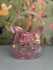 Vintage Handblown Pretty in Pink Glass Purse; Murano Style with Millefiori