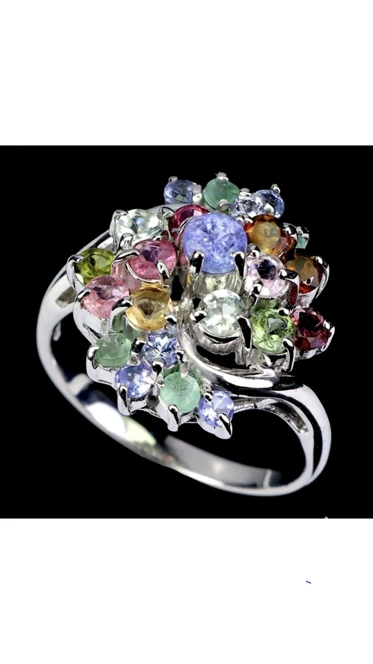 925 sterling silber Ring Rund Tansanit Smaragd Turmalin Edelstein Schmuck - Bild 2 von 4