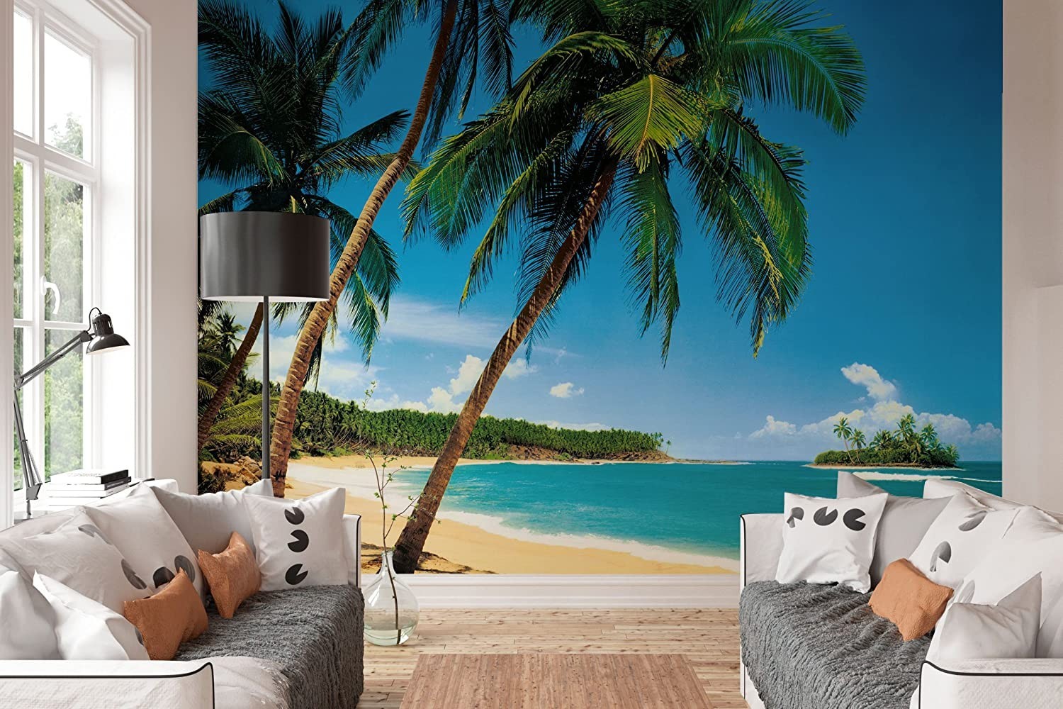 Island View wallpaper large colorful wall mural 384x260cm beach palms sea blue