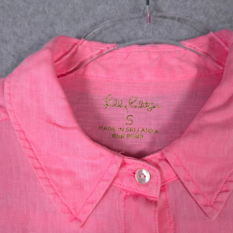 Camisa Top Blusa Lilly Pulitzer Mujer Pequeña Rosa Lino Abotonada Manga Larga Foto 3 de 4