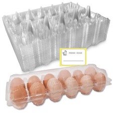 Large Plastic Egg Cartons 30-Pack with Stickers for 12 Eggs, Bulk Storage