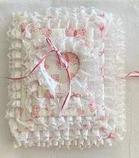 Fabric Lace Pink Butterflies  Ribbons Photo Album Padded Tiers 28 Pgs Handmade