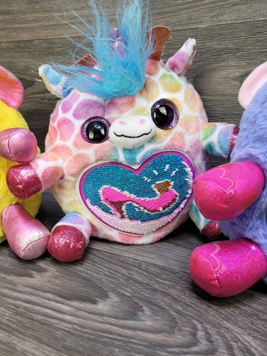 Lot 4pc Zuru Rainbowcorns Sequins Heart 10" Plush Stuffed Animals - Picture 3 of 6