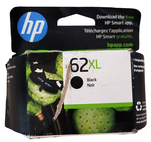 HP 62XL schwarze Tintenpatrone mit verformtem Karton Ablaufdatum: 01-2027