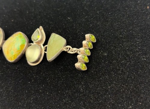 Echo of the Dreamer Sterling Silver Jade, Shell + Multi Green Gemstones Bracelet - Picture 4 of 7