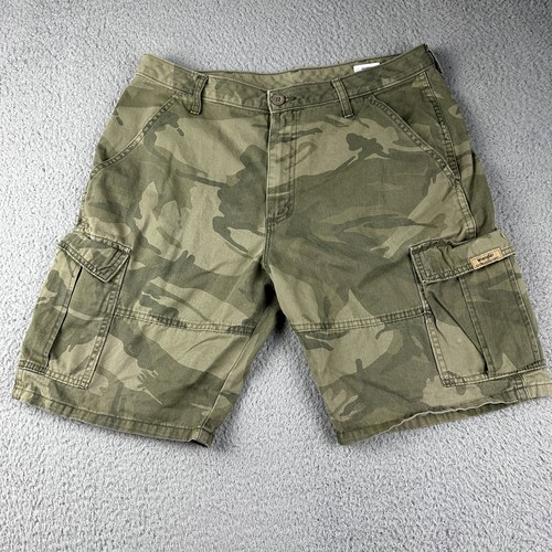 Wrangler Cargo Shorts Herren 34 Camouflage Grün Camouflage 100% Baumwolle Outdoor Utility