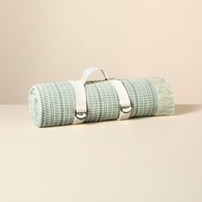 72"x92" Oversized Indoor/Outdoor Throw Blanket Green/White  - Hearth & Hand with