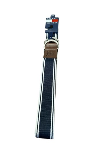 NEW Tommy Hilfiger Mens Ribbon Canvas Belt Blue/White Size L/XL