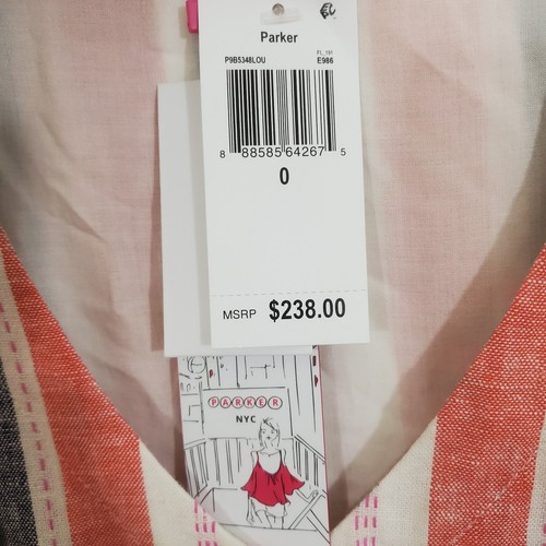 Mini Vestido Parker Kacey Mezcla de Lino a Rayas Nuevo con Etiquetas Talla 0 - Imagen 5 de 12