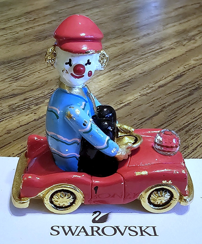 🤡 Swarovski Crystal Spoontiques Pewter Circus Car Clown Figurine, Crystal Ball