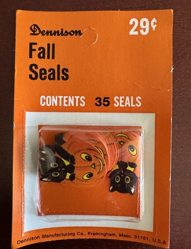 Vintage Halloween Fall Seals Stickers Black Cat Pumpkin JOL Pumpkin Dennison HTF