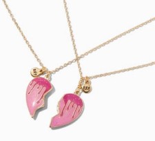Claire  s Best Friends Pink Molten Drip SplitHeart Necklaces - 2 Pack new