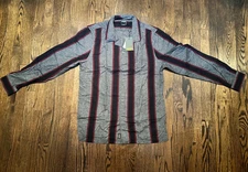 TODD SNYDER Blanket Striped Plaid Flannel Charcoal Camp Shirt Black Large