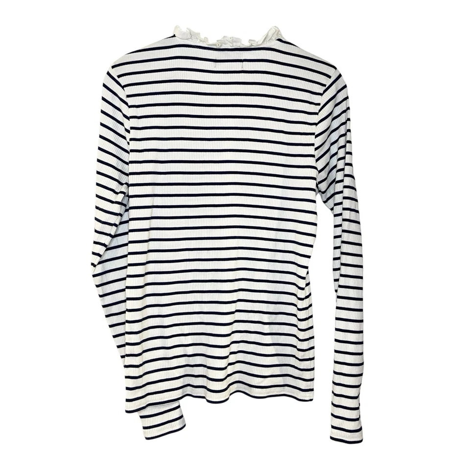 J. Camisa Crew Volantes Blanco Azul Rayas Acanalada Ajustada Manga Larga L Costera Foto 2 de 4