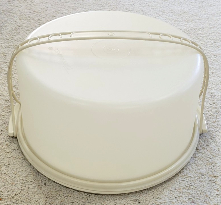 VTG Tupperware 12" Cake Taker – Sheer Top 1257 Beige Bottom 1256 Handle 1258 LNC