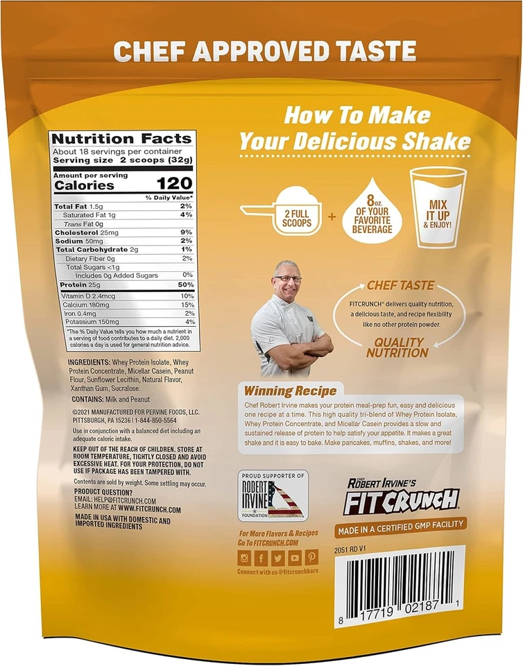 Proteína de suero FITCRUNCH Tri-Blend, apta para cetogénicos, baja en calorías, mantequilla de maní  Foto 3 de 4