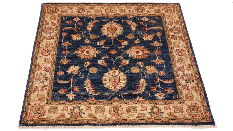 Chobi Ziegler Alfombra 100x100 Hecha A Mano Cuadrada Beige Floral Oriental - Imagen 2 de 4