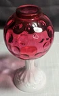 Fenton Dot Optic Ruby Overlay Ivy Ball Vase Cranberry Milk Glass Vintage Sticker