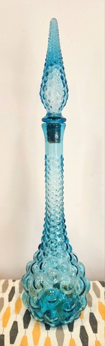 Vintage Mcm Aqua Ice Blue Large Hobnail Empoli Genie Bottle Decanter Rare