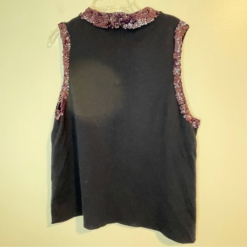 J. Crew Black Sleeveless Sweater with Purple Sequin Details Merino Wool - Picture 7 of 9