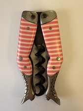 Antique German Celluloid Pink Striped Folding Ladies Legs Corkscrew