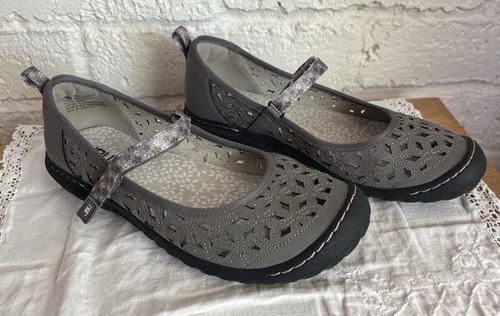 New JBU Jambu Leather Mary Jane Wildflower Shoes sz 10 Gray Womens Memory Foam