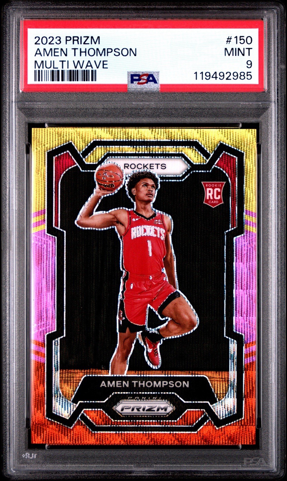 2023-24 Panini Prizm Amen Thompson Rookie /88 Multi Wave Rockets RC #150 PSA9
