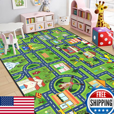 Hbufbuq Kids Car Rug Play Mat 4.5X6 Feet City Life Road Traffic Track Carpet
