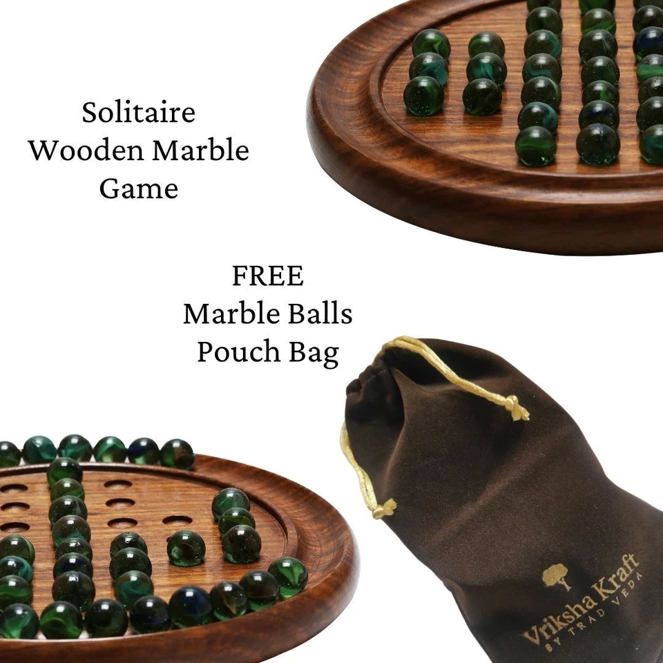 Wooden Solitaire Board Game 10 Inch - Brain Vita, Peg Marble Puzzle, Mind Teaser - Image 4 of 4