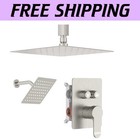 Luxury Brushed Nickel Shower Faucet Set: 10" Ceiling & 6" Wall Rain Showerheads