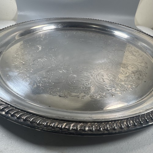 Vintage Sheridan Silverplate 16” Round Serving Tray EP Brass Ornate - Picture 12 of 12