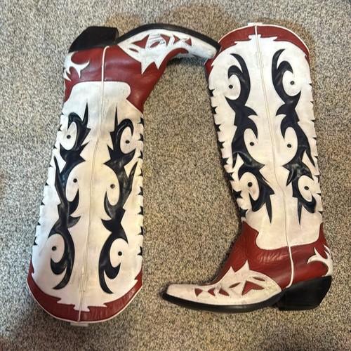 Jeffrey Campbell Starwood hohe Damen-Westernstiefel ─ durchbrochene Zehenpartie Größe 8,5 Leder - Bild 2 von 8
