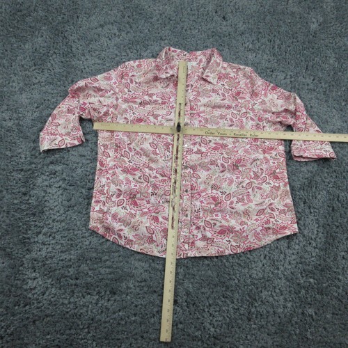 Coral Bay Shirt Womens 2X Pink White Paisley Floral Button Up Stretch 3/4 Sleeve - Afbeelding 3 van 16