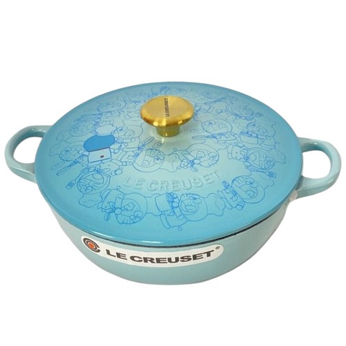 Le Creuset Doraemon Marmite 22cm Cast Iron Pot Gold Knob Japan Limited Edition - Picture 2 of 11