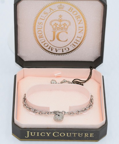 Bracciale Juicy Couture Argento Placcato Catena Cuore Scintillante Charm Nuovo con Scatola