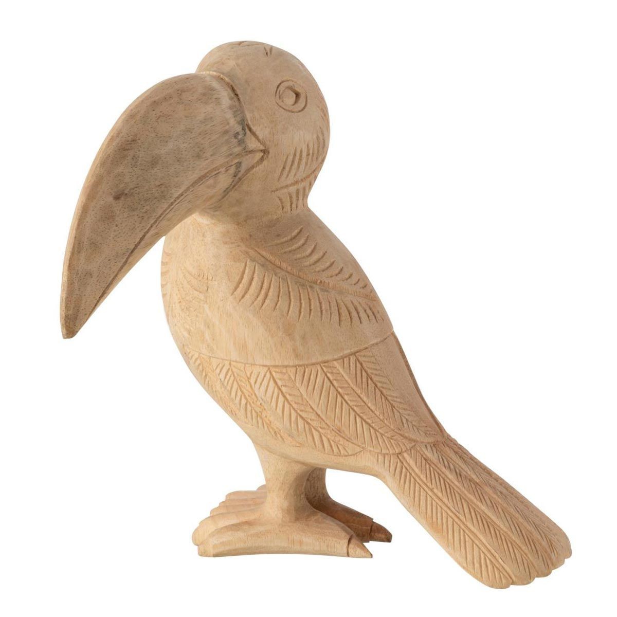 Statuette toucan en bois de 25 cm sculptée pour un design d'intérieur épuré et chic