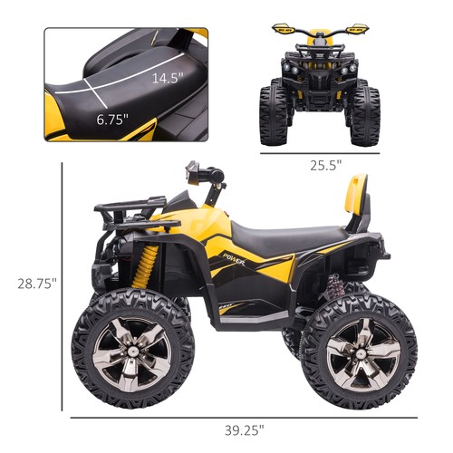 12V Kids ATV Quad Car Toy with Music & Headlights, Yellow - Picture 2 of 11