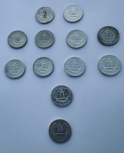 Philadelphia Denver S Washington Quarter 90% Silver 1941-1963 Mixed Lot 12 Coins - Picture 2 of 2