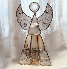Stained Glass White Angel Candle Tea Light Votive Holder Christmas Wire Wings
