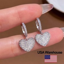 925 Sterling Silver Love Heart Full Zircon Earrings for Women Engagement Gift
